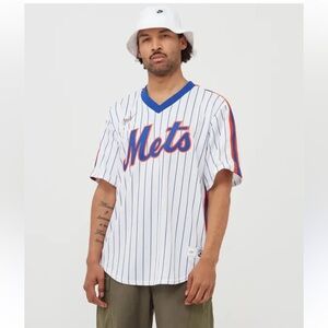 Vintage 90s Rawlings New York Mets Pinstripe V Neck Jersey Tee Medium